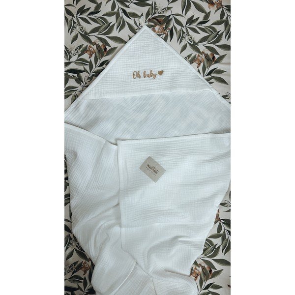 Biela mušelínová detská osuška s kapucňou 85x85 cm Muslin – Malomi Kids-image-2