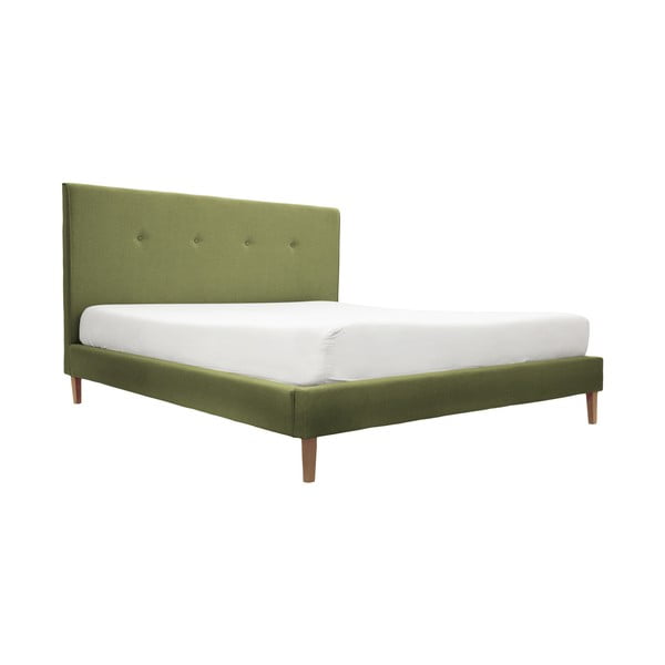 Zelená posteľ s prírodnými nohami Vivonita Kent, 160 × 200 cm