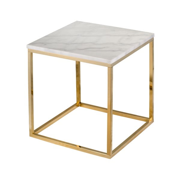 Biely mramorový stolík s podnožím v zlatej farbe RGE Accent, 50 x 50 cm-image-1