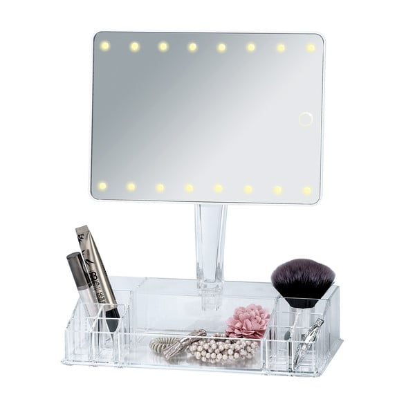 Biele kozmetické zrkadlo s LED podsvietením a organizérom na make-up Farnese-image-3