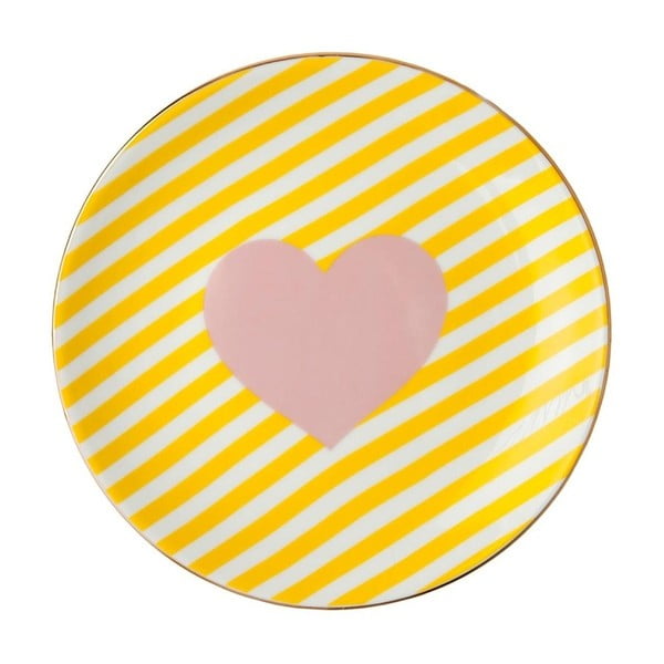 Žlto-biely porcelánový tanier Vivas Heart, Ø 23 cm