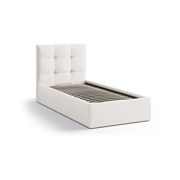 Krémová čalúnená jednolôžková posteľ s úložným priestorom s roštom 90x200 cm Phaedra – Micadoni -image-2