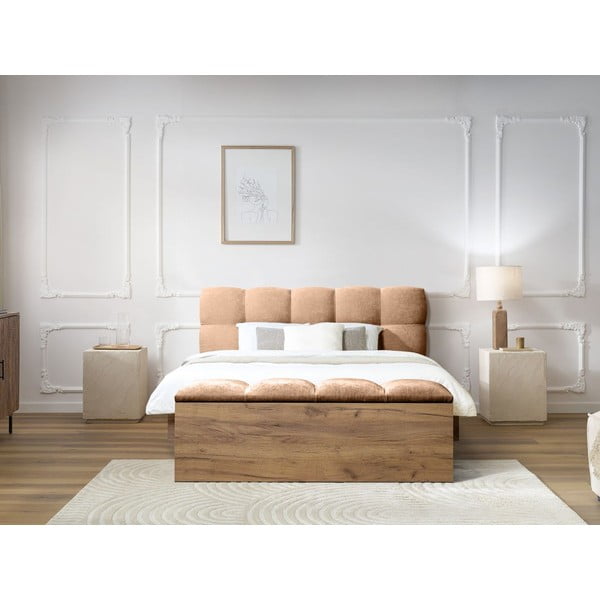 Svetloružová čalúnená dvojlôžková posteľ s roštom 160x200 cm Kumo – Bobochic Paris-image-3