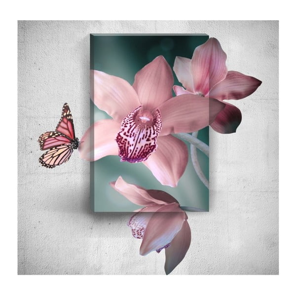 Nástenný 3D obraz Mosticx Pink Butterfly With Flowers, 40 × 60 cm