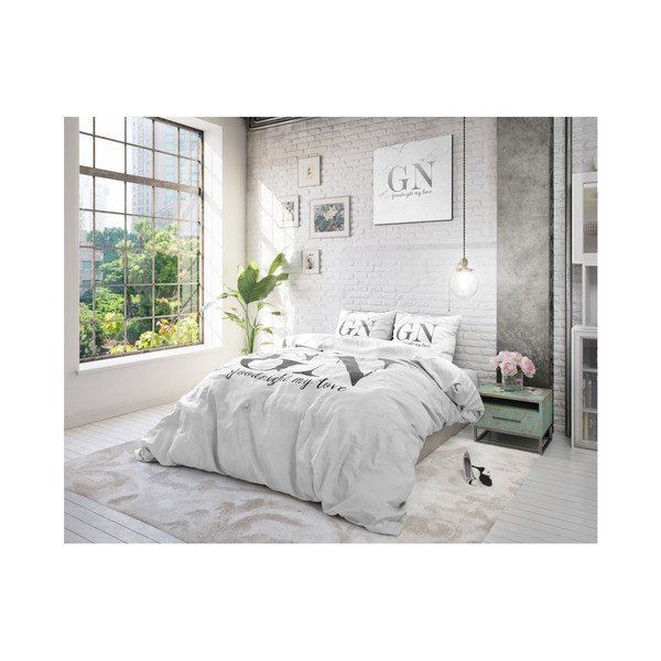 Bavlnené obliečky na dvojlôžko so strieborným nápisom Sleeptime Good Night, 240 × 220 cm-image-2