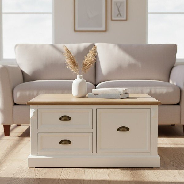 Biely konferenčný stolík v dekore jedľa 90x90 cm Hardwick – Premier Housewares-image-1