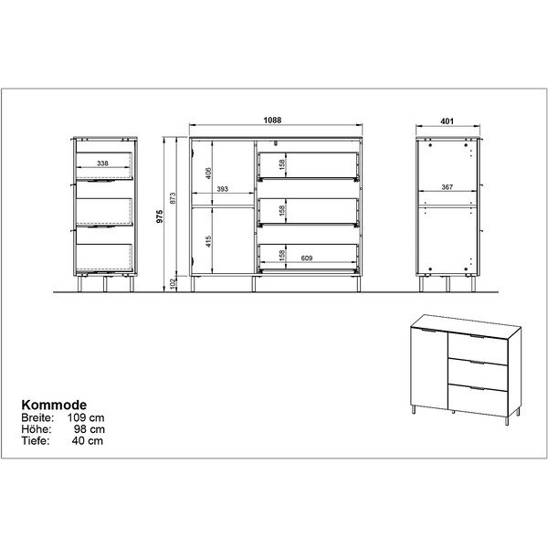Svetlosivá nízka komoda v dekore orecha 109x98 cm California - Germania-image-3