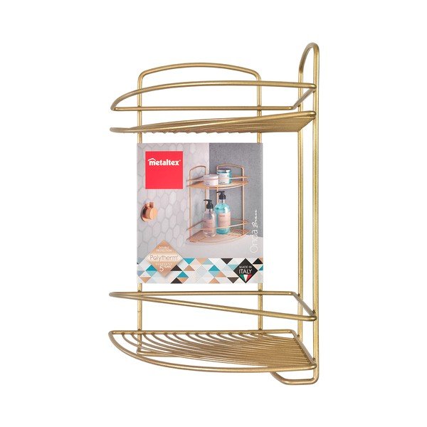 Rohová oceľová kúpeľňová polička v zlatej farbe Onda – Metaltex-image-2