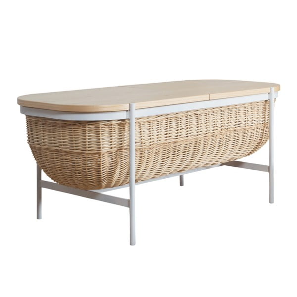 Prútená lavica s bielou konštrukciou a úložným priestorom OK Design Willow-image-2