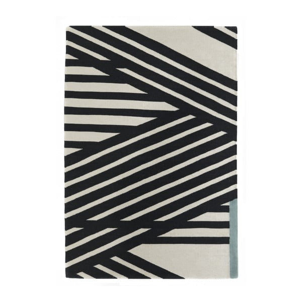 Ručne tkaný čierno-biely vlnený koberec Art For Kids Stripes, 110 × 160 cm
