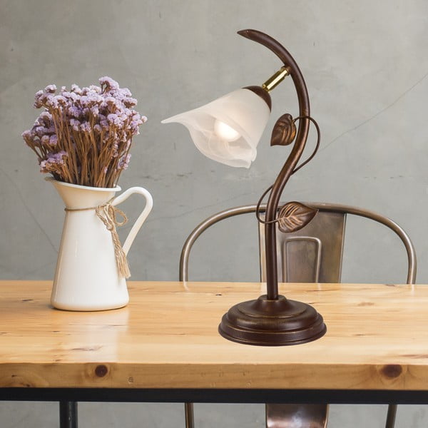 Tmavohnedá stolová lampa so skleneným tienidlom (výška  40 cm) Bluszcz – LAMKUR-image-1