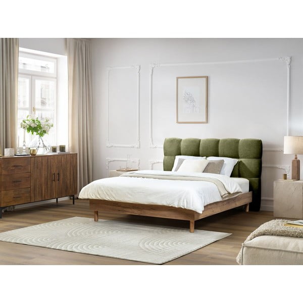 Zelená čalúnená dvojlôžková posteľ s roštom 180x200 cm Kumo – Bobochic Paris-image-1