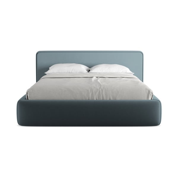 Modrá čalúnená dvojlôžková posteľ s úložným priestorom s roštom 160x200 cm Kiana – Makamii-image-4