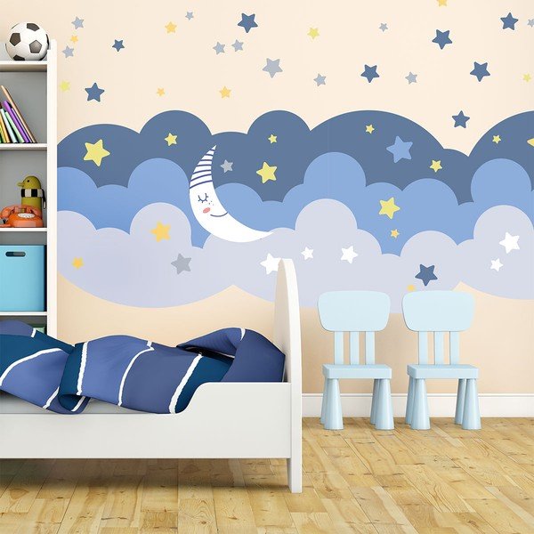 Nástenná samolepka Ambiance Scandinavian Clouds With Stars And Moon-image-1