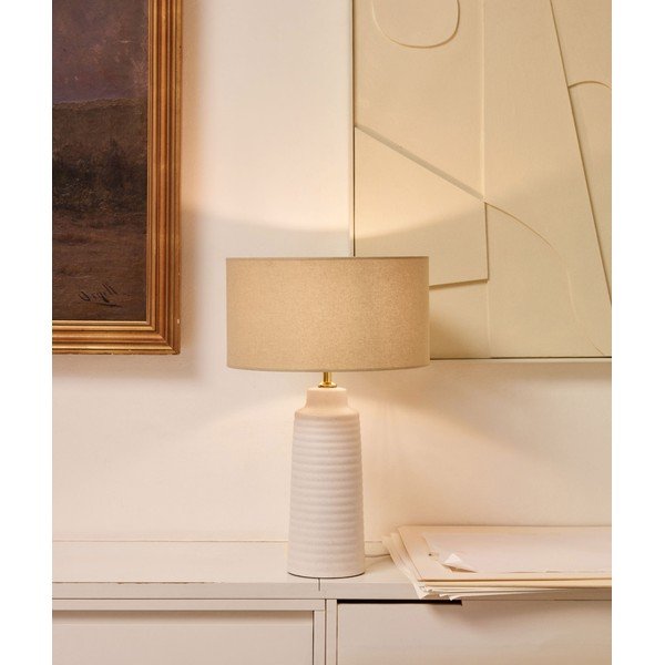 Biela stolová lampa s textilným tienidlom (výška 58 cm) Mijal - Kave Home-image-1