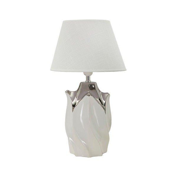 Biela/v striebornej farbe keramická stolová lampa s textilným tienidlom (výška  51 cm) Shiney – Mauro Ferretti