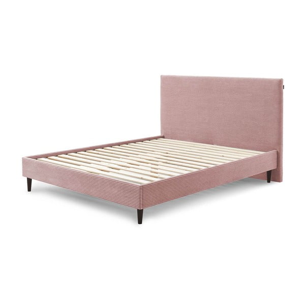 Ružová menčestrová dvojlôžková posteľ Bobochic Paris Anja Dark, 160 x 200 cm