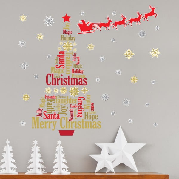 Samolepka na stenu Walplus English Quotes Santas Sleigh Christmas Tree