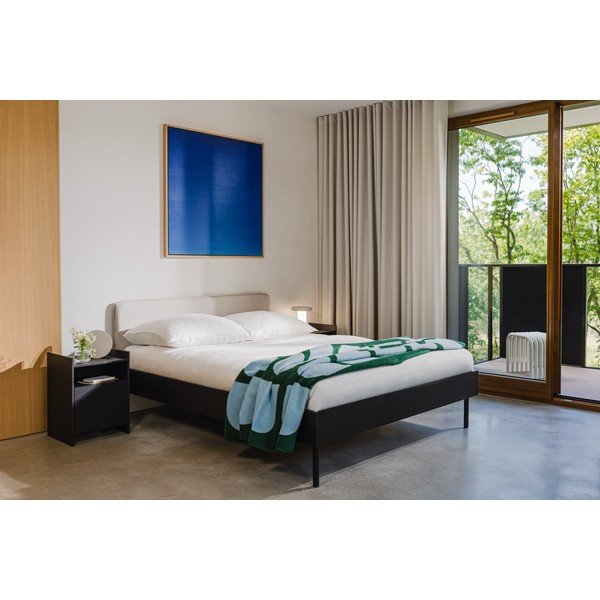 Čierna čalúnená/z drevotriesky dvojlôžková posteľ s roštom 200x200 cm Streiko – noo.ma-image-3