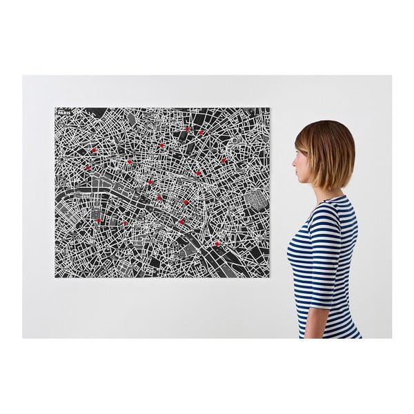 Čierna nástenná mapa Palomar Pin Paríž