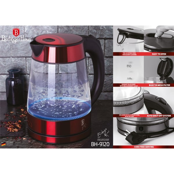 Červená rýchlovarná kanvica 1.7 l Burgundy Metallic Line - BerlingerHaus-image-3