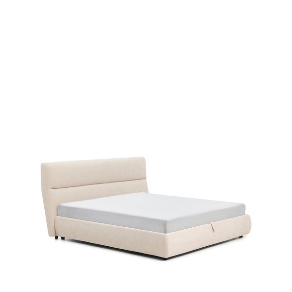 Béžová čalúnená dvojlôžková posteľ zo ženilky s úložným priestorom s roštom 180x200 cm Dafra – Kave Home