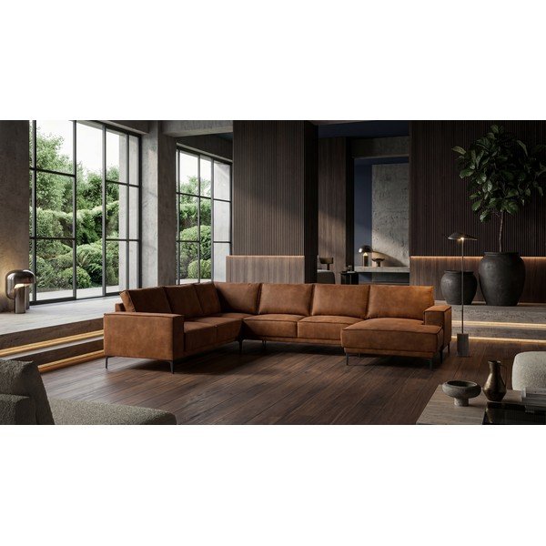 Koňakovohnedá rohová pohovka z imitácie kože (pravý roh/do "U") Copenhagen – Scandic-image-1