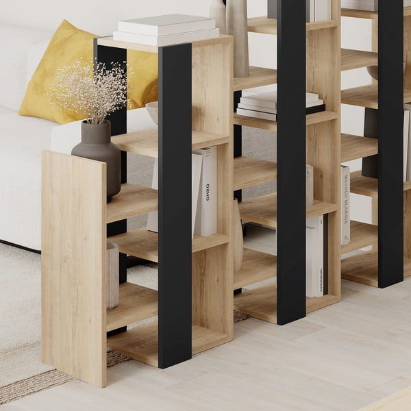 Regál v dekore duba v čierno-prírodnej farbe 158x151 cm Anissa – Marckeric-image-4