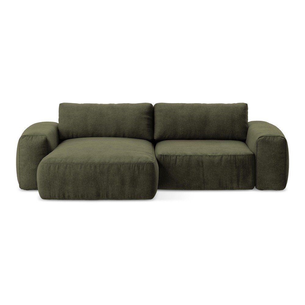 Zelená ženilková rozkladacia rohová pohovka (ľavý roh/s leňoškou) Kuki – Makamii