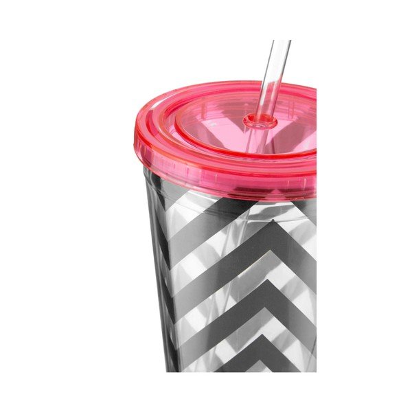 Pruhovaný pohárik s ružovým viečkom Premier Housewares Chevron, 450 ml-image-2