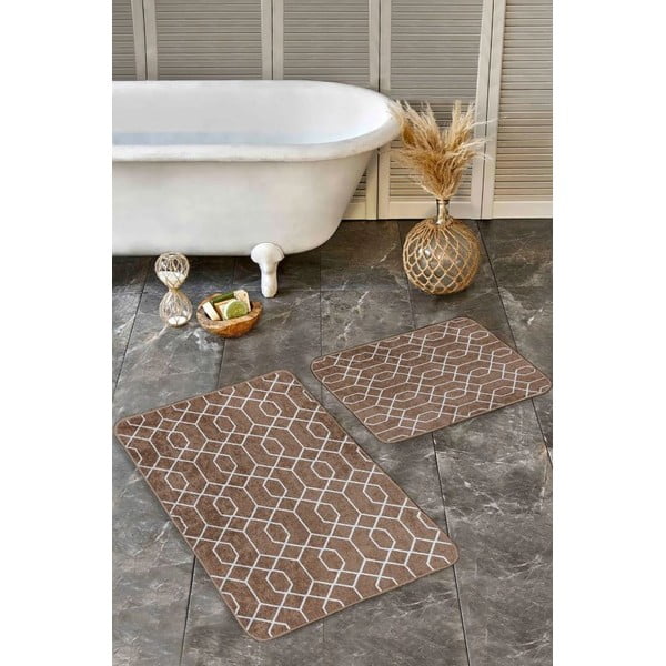 Hnedé zamatové kúpeľňové predložky v súprave 2 ks 60x100 cm – Mila Home-image-4