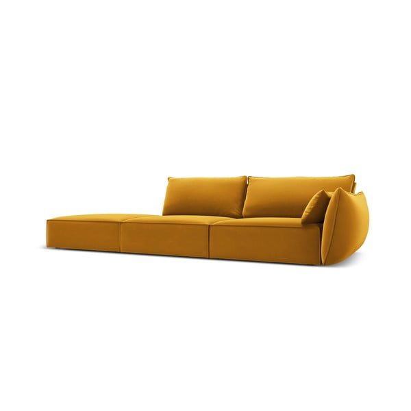 Zamatová pohovka v horčicovej farbe pravý roh 264 cm Vanda – Mazzini Sofas-image-2