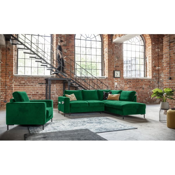 Tmavozelená zamatová rozkladacia rohová pohovka (pravý roh) Lofty Lilly – Miuform-image-1