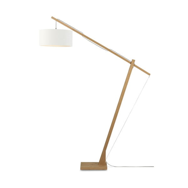 Stojacia lampa s bielym tienidlom a konštrukciou z bambusu Good&Mojo Montblanc