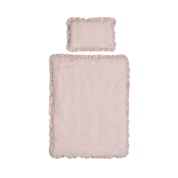 Súprava ružovej detskej ľanovej prikrývky s vankúšom BELLAMY Dusty Pink, 80 × 100 cm