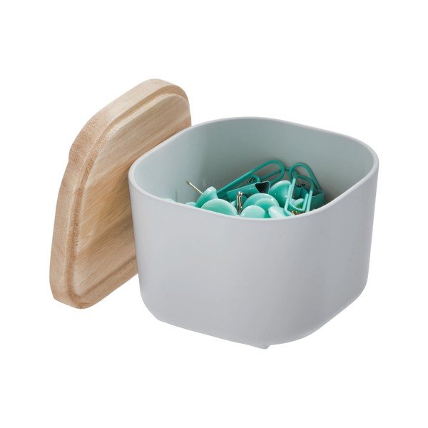 Sivý úložný box s vekom z dreva paulownia iDesign Eco, 9 x 9 cm-image-2