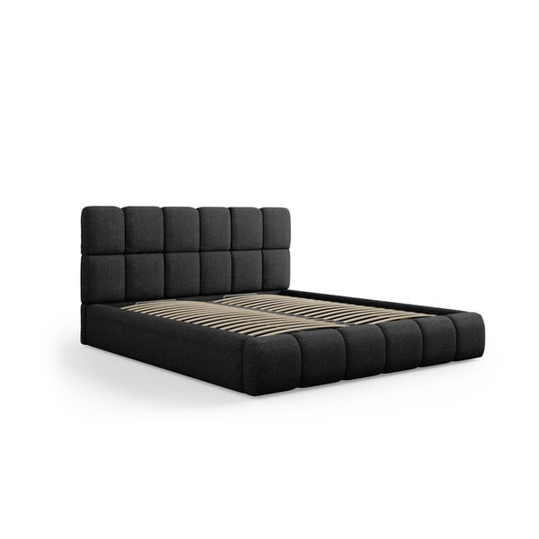 Čierna čalúnená dvojlôžková posteľ s úložným priestorom s roštom 140x200 cm Bellis – Micadoni Home