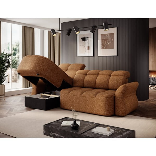 Žltá/hnedá zamatová rozkladacia/s úložným priestorom rohová pohovka (ľavý roh/s leňoškou) Beneth – ELTAP-image-4