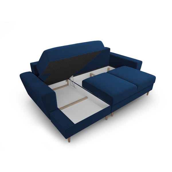 Modrá zamatová rozkladacia/s úložným priestorom rohová pohovka (ľavý roh/s leňoškou) Kyoto – Cosmopolitan Design-image-3