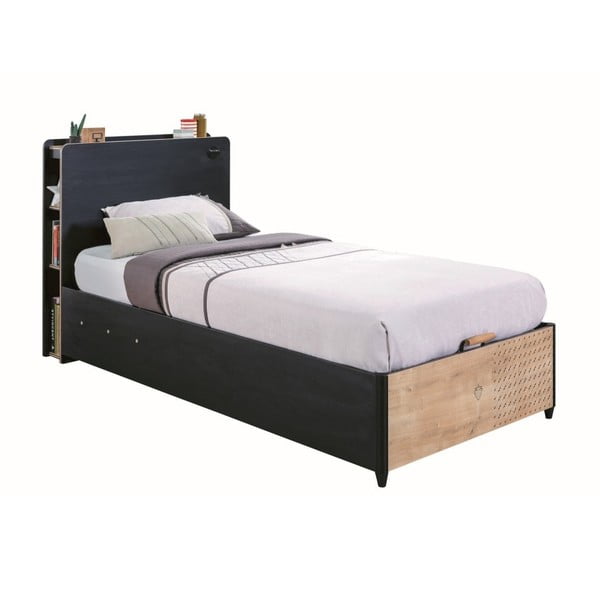 Čierna jednolôžková posteľ s úložným priestorom Black Bed With Base, 100 × 200 cm
