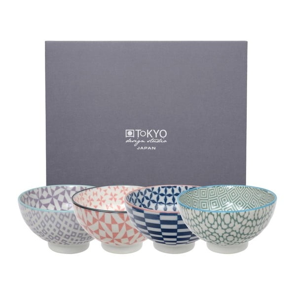 Sada 4 porcelánových misiek na ryžu Tokyo Design Studio Geo Eclectic