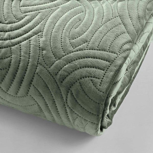 Zelená zamatová súprava prikrývky a obliečky na vankúš 220x240 cm Solange – douceur d'intérieur-image-3