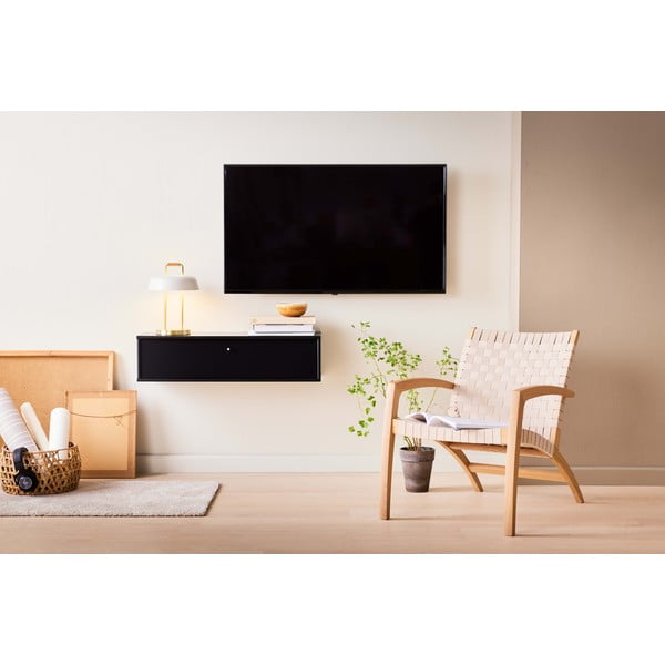 Čierny TV stolík v dekore jaseňa 89x22 cm Mistral – Hammel Furniture-image-1