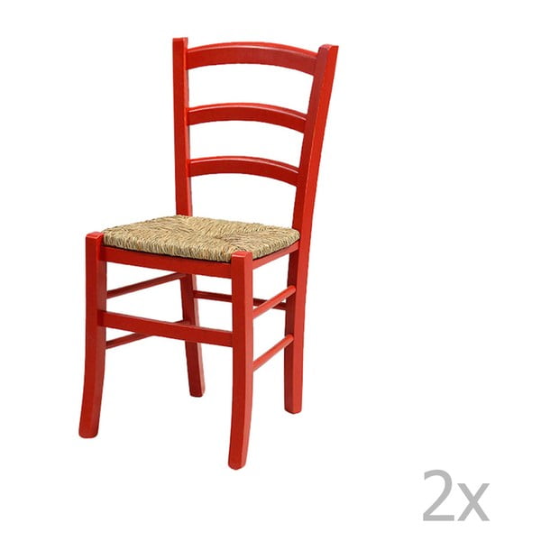 Sada 2 červených jedálenských stoličiek z masívneho dreva Crido Consulting Straw