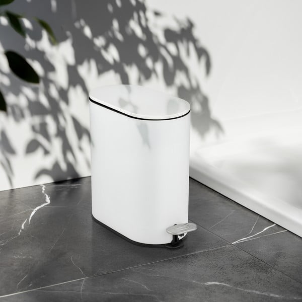 Matne biely pedálový oceľový odpadkový kôš 5 l Collungo – Wenko-image-1