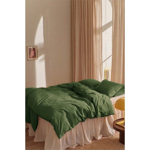 Zelené obliečky na jednolôžko s prímesou ľanu 150x200 cm Elly – Ellos Home-image-1
