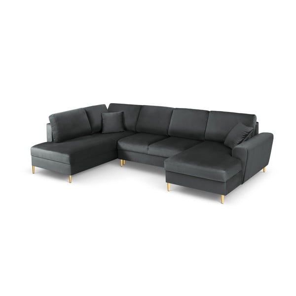 Tmavosivá zamatová rozkladacia/s úložným priestorom rohová pohovka (ľavý roh/do "U") Kyoto – Cosmopolitan Design-image-1