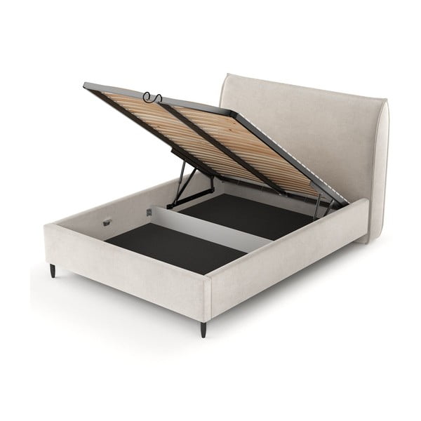 Krémová čalúnená dvojlôžková posteľ s úložným priestorom s roštom 180x200 cm Shell – Maison de Rêve-image-3