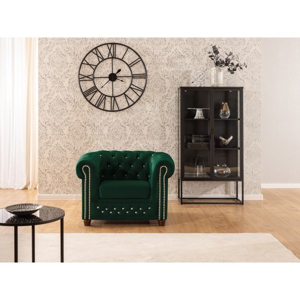 Zelené zamatové kreslo chesterfield York Blik – Ropez-image-1