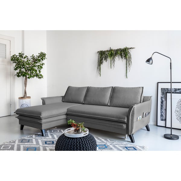 Tmavosivá rozkladacia rohová pohovka Miuform Charming Charlie, ľavý roh-image-3